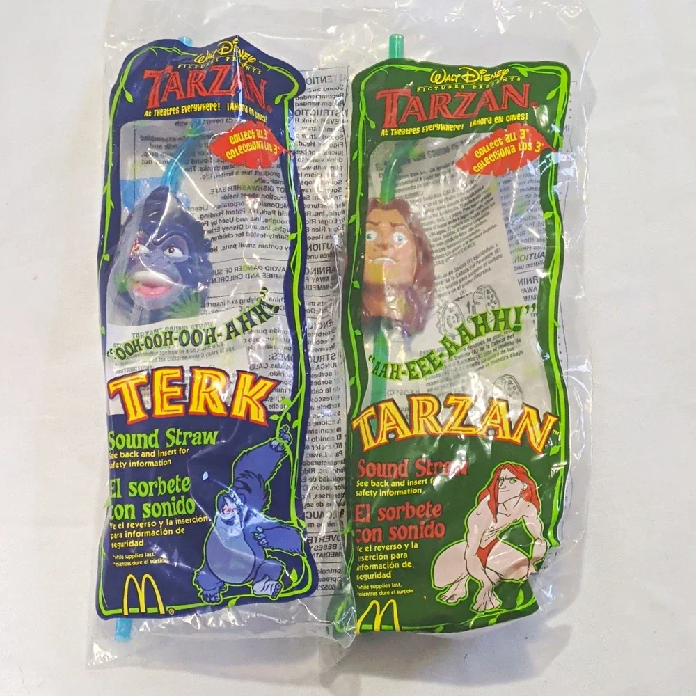 McDonald's Disney Tarzan Sound Straw Toys Tarzan & Terk Set 1999